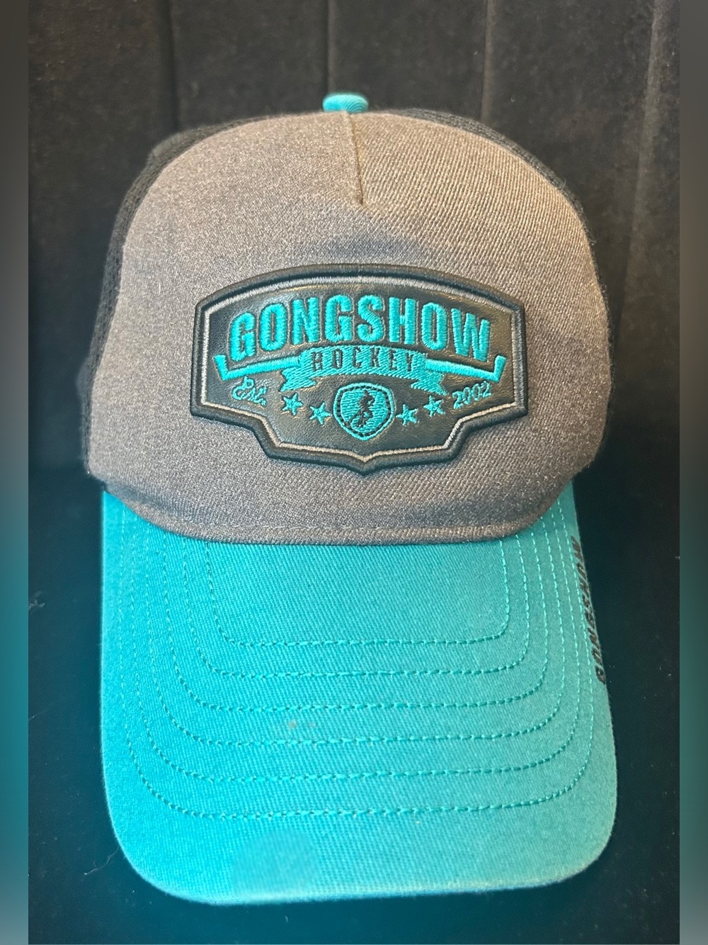 Gongshow Hockey Trucker Snapback Hat Grey Teal Mesh Canadian Hockey Cap